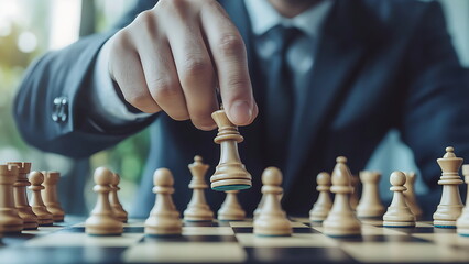 A businessman is playing chess
