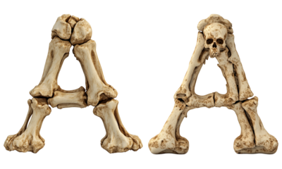 letter font "A" made of bones and skulls for halloween parties and horror festivals