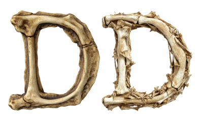 letter font "D" made of bones and skulls for halloween parties and horror festivals