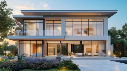 Fototapeta premium This luxurious house mockup blends modern design with elegant interiors and vibrant landscaping.