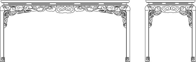 Vector sketch illustration silhouette design of old traditional ethnic table furniture with classic carvings