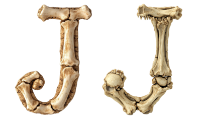 letter font "J" made of bones and skulls for halloween parties and horror festivals