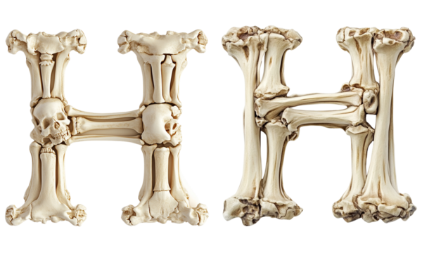 letter font "H" made of bones and skulls for halloween parties and horror festivals