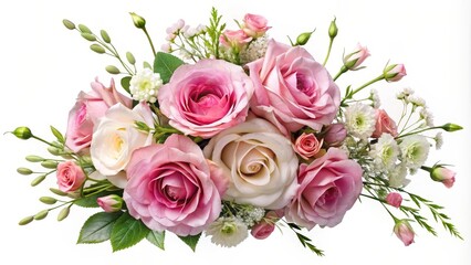 Beautiful pink roses blooming on a white background