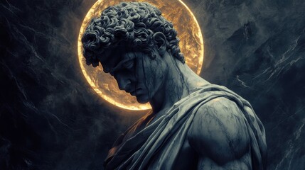 Obraz premium A statue depicting a man with a glowing halo surrounding his head