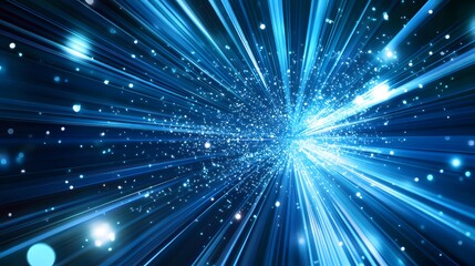 Naklejka premium Vector Abstract, science, futuristic, energy technology concept. Digital image of light rays, stripes lines with blue light, speed and motion blur over dark blue background. 