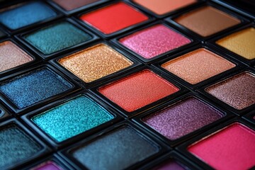 Professional eyeshadow palette with shimmer and matte finishes in shades of orange blue and teal perfect for bold and creative makeup applications