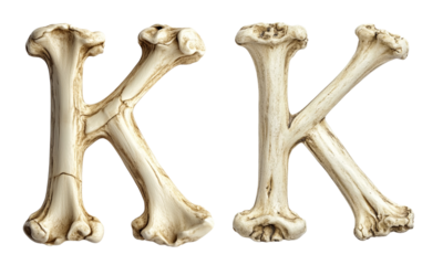 letter font "K" made of bones and skulls for halloween parties and horror festivals