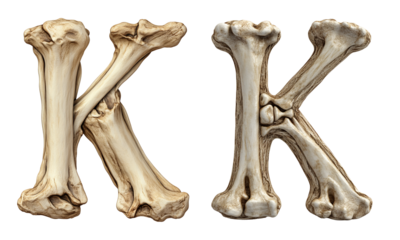 letter font "K" made of bones and skulls for halloween parties and horror festivals