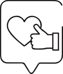 A stylized social media like button silhouette with a heart shape.
