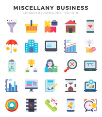 Miscellany Business Icons Pack Flat Style. Vector illustration.