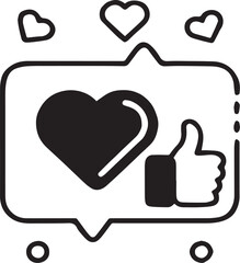 A stylized social media like button silhouette with a heart shape.
