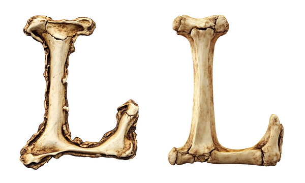 letter font "L" made of bones and skulls for halloween parties and horror festivals
