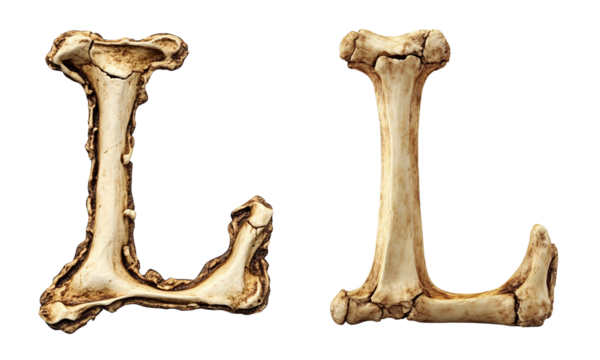 letter font "L" made of bones and skulls for halloween parties and horror festivals