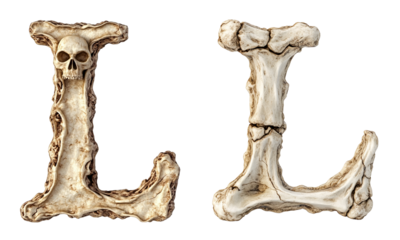letter font "L" made of bones and skulls for halloween parties and horror festivals