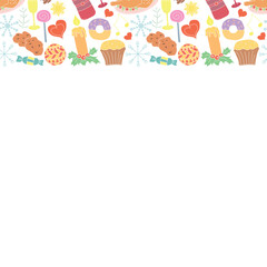 Seamless christmas frame. New year background. Doodle illustration with christmas and new year icons