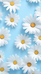 Pattern of daisies on blue background