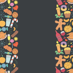 Seamless christmas frame. New year background. Doodle illustration with christmas and new year icons