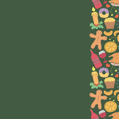 Seamless christmas frame. New year background. Doodle illustration with christmas and new year icons