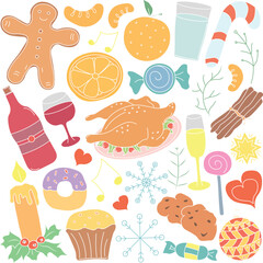 Doodle christmas and new year icons. christmas background.