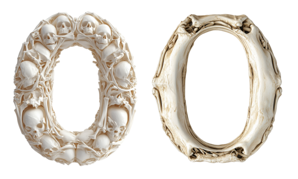 letter font "O" made of bones and skulls for halloween parties and horror festivals