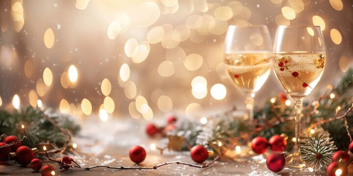 Festive Holiday Drinks with Berries and Christmas Decorations in a Cozy Atmosphere