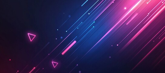 Obraz premium Dark blue purple gradient background with neon glowing arrows