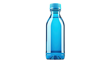 Blue water bottle with a cap on a white isolated background. PNG