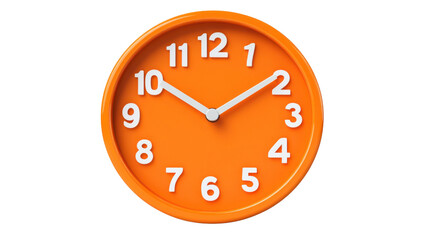 Colorful orange clock on a white isolated background. PNG