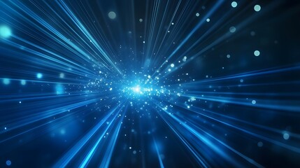 Naklejka premium Vector Abstract, science, futuristic, energy technology concept. Digital image of light rays, stripes lines with blue light, speed and motion blur over dark blue background. 