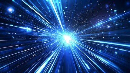 Naklejka premium Vector Abstract, science, futuristic, energy technology concept. Digital image of light rays, stripes lines with blue light, speed and motion blur over dark blue background. 