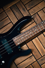 Obraz premium electric black guitar neck close up