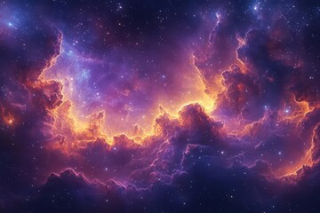 aweinspiring view of a vast nebula in deep space swirling clouds of purple and blue cosmic dust punctuated by brilliant stars rich in detail and color evoking a sense of wonder and exploration