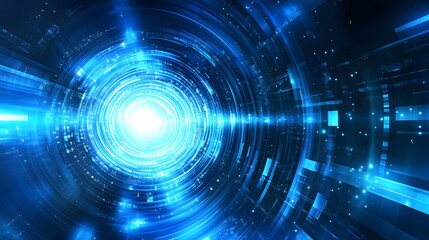 Obraz premium Vector Abstract, science, futuristic, energy technology concept. Digital image of light rays, stripes lines with blue light, speed and motion blur over dark blue background. 