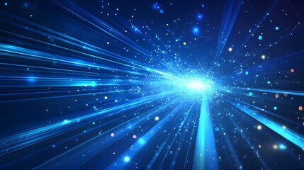 Fototapeta premium Vector Abstract, science, futuristic, energy technology concept. Digital image of light rays, stripes lines with blue light, speed and motion blur over dark blue background. 