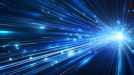 Vector Abstract, science, futuristic, energy technology concept. Digital image of light rays, stripes lines with blue light, speed and motion blur over dark blue background. 