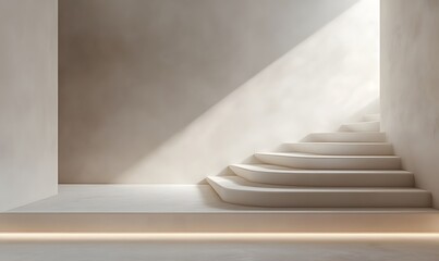 minimalist interior design, stairs made of white plaster, Generative AI 