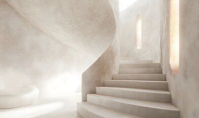 Fototapeta premium minimalist interior design, stairs made of white plaster, Generative AI 