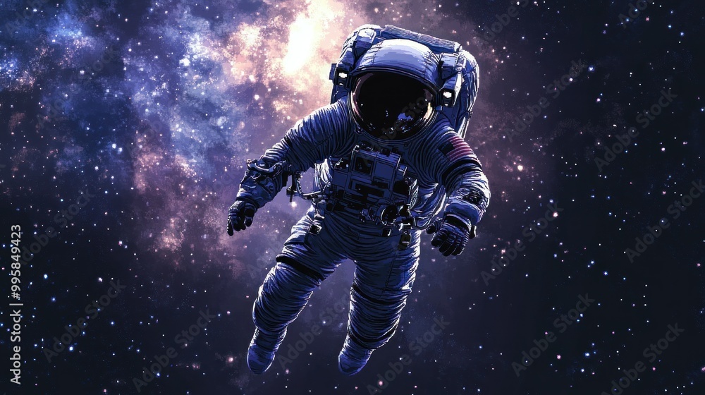Poster a lone astronaut in a spacesuit floats against a starry backdrop.