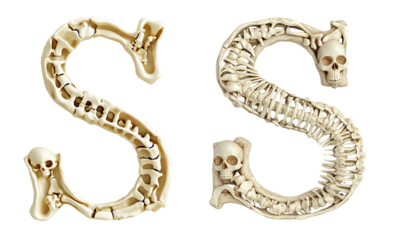letter font "S" made of bones and skulls for halloween parties and horror festivals