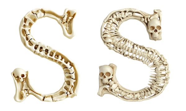 letter font "S" made of bones and skulls for halloween parties and horror festivals