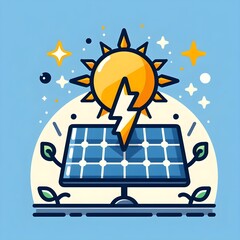 Solar Cell and Thunder with Moon and Clouds Logo. Solar Cell and Thunder Icon Symbol for Graphic Resource Vector Flat Design