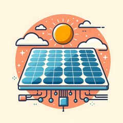 Solar Cell With Sun and Clouds Logo. Solar Cell Icon Symbol for Graphic Resouce Flat Vector Design