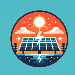 Solar Cell and Thunder with Moon and Clouds Logo. Solar Cell and Thunder Icon Symbol for Graphic Resource Vector Flat Design