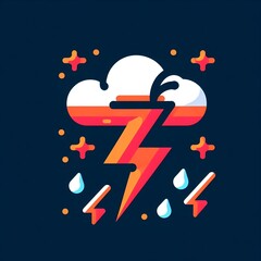 Thunder With a Cloud Icon in White White, Orange and Black Background. Thunder Logo for Graphic Resources Flat Vector Design