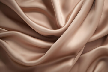 Obraz premium Processed collage of smooth wavy beige light brown satin silk cloth fabric texture. Background