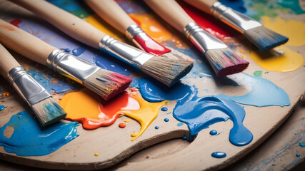 Obraz premium An artist's palette and paintbrushes
