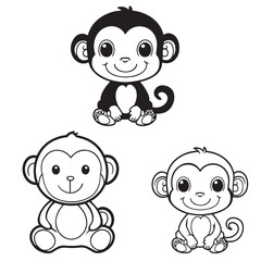 Cute cartoon monkey line art for kids book
