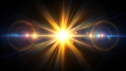 Obraz premium Light beams are radiating from a bright center with lens flare on a black background