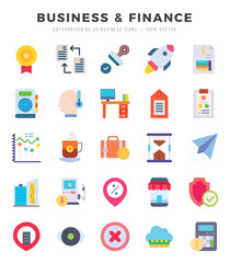 Vector icons set of Business & Finance. Flat style Icons.